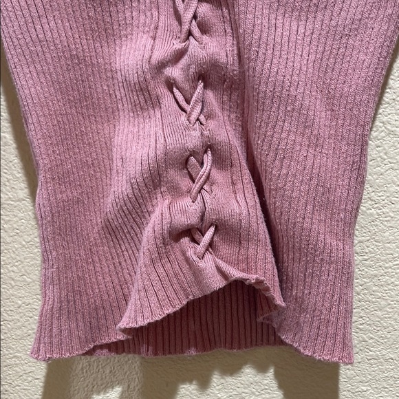 Pink Lace-Up Ribbed Knit Top - Picture 4 of 9